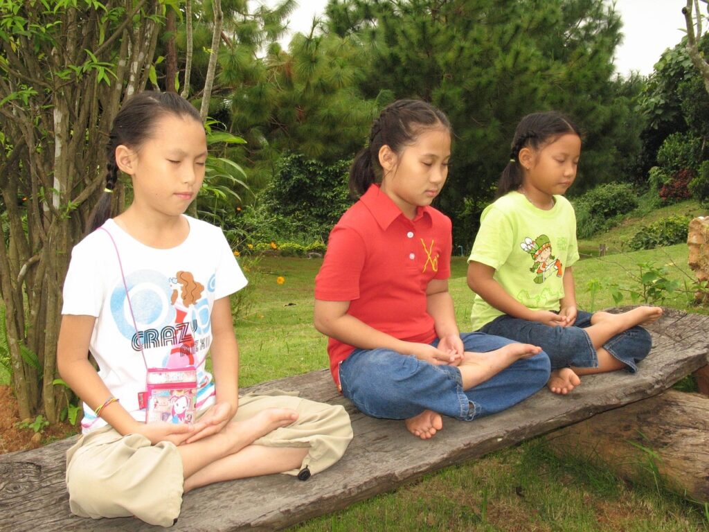 children, buddhists, bench, tailor seat, meditate, thailand, boys, girls, asian, asia, thai, meditation, young, people